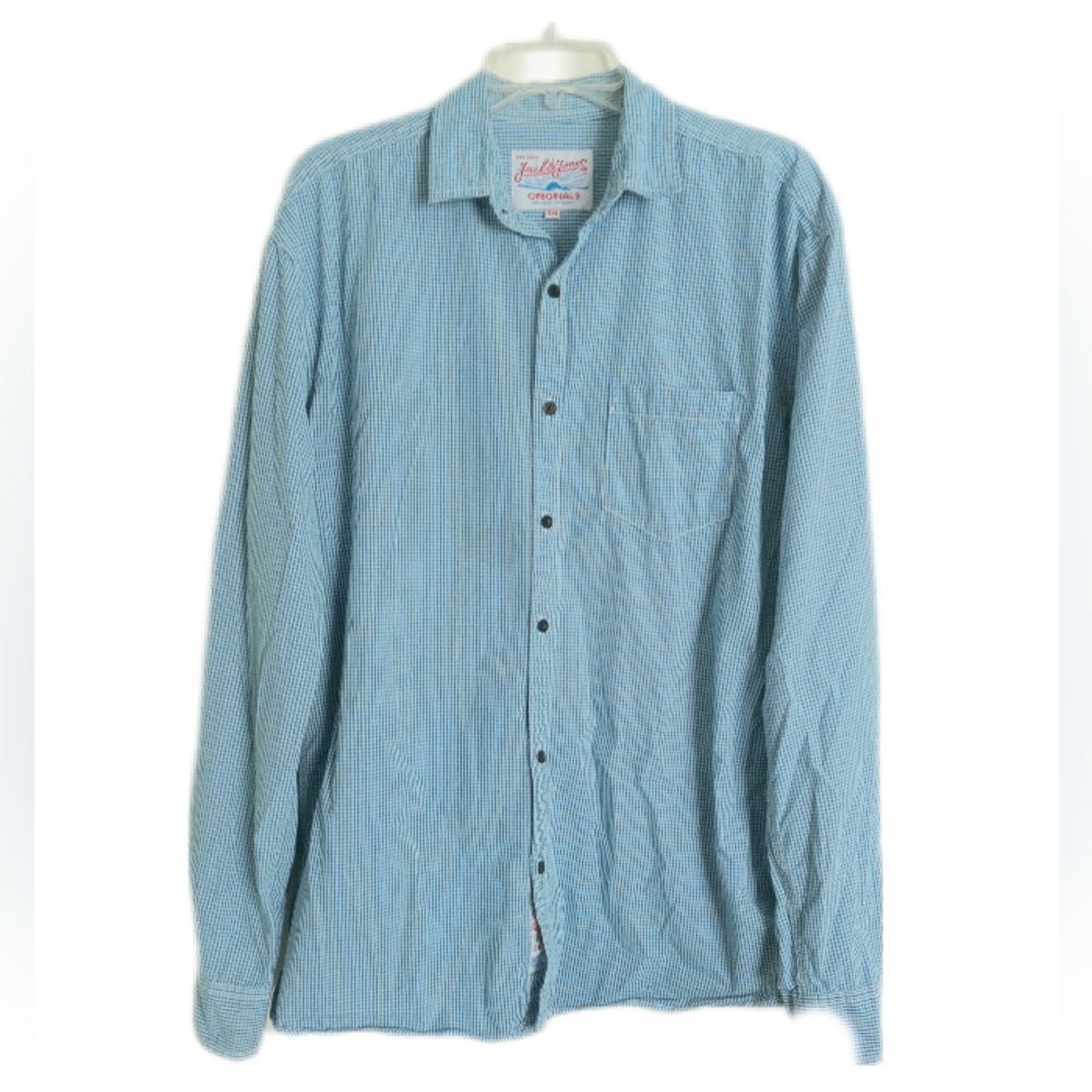 Jack & Jones XXL men's blue / white gingham check long sleeve button dow…